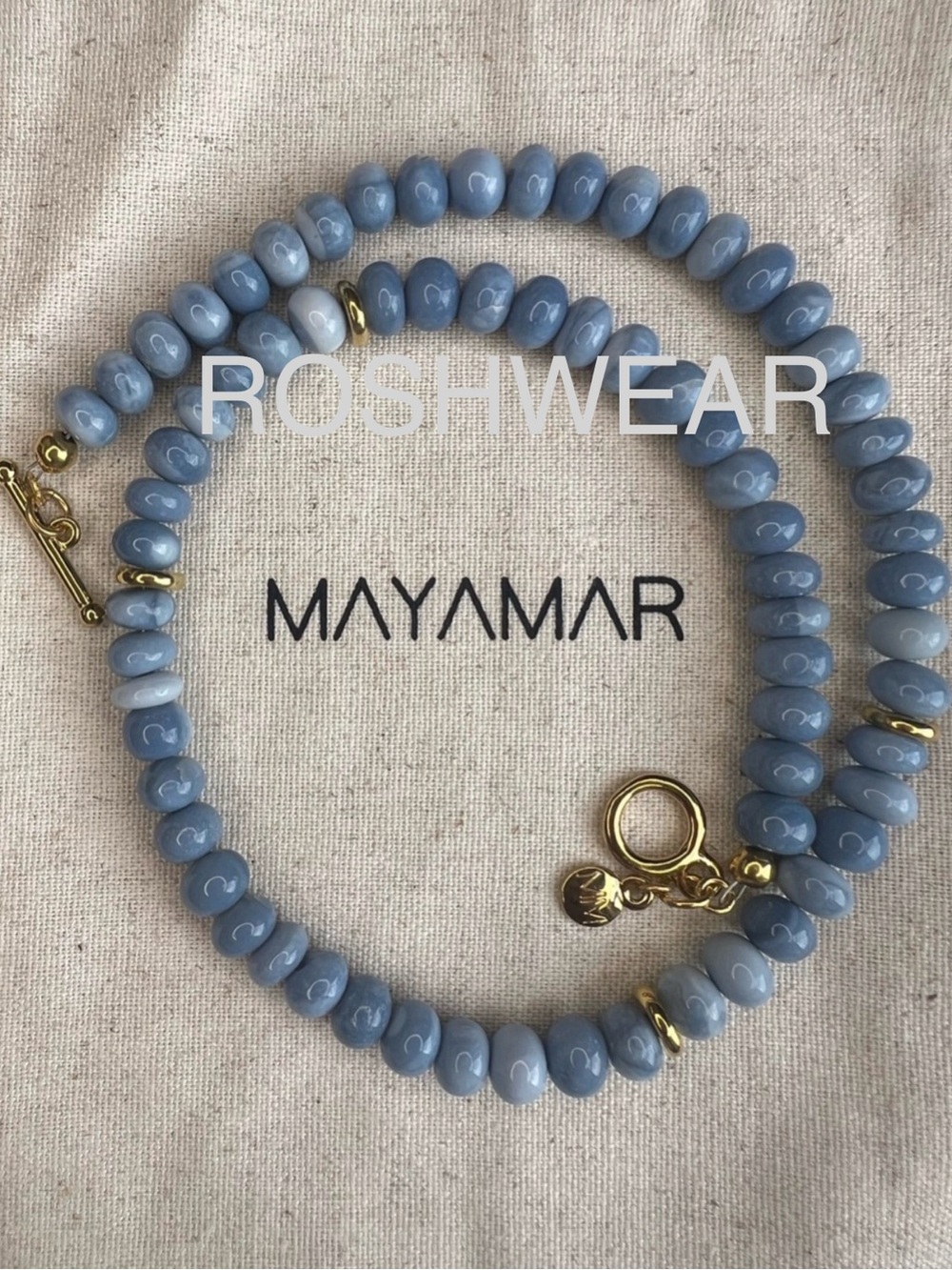 NEW MAYAMAR Light Blue Beaded Necklace with Gold Accents